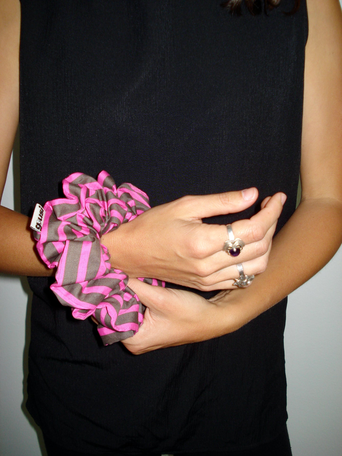 PINK BROWN STRIPED SCRUNCHIE