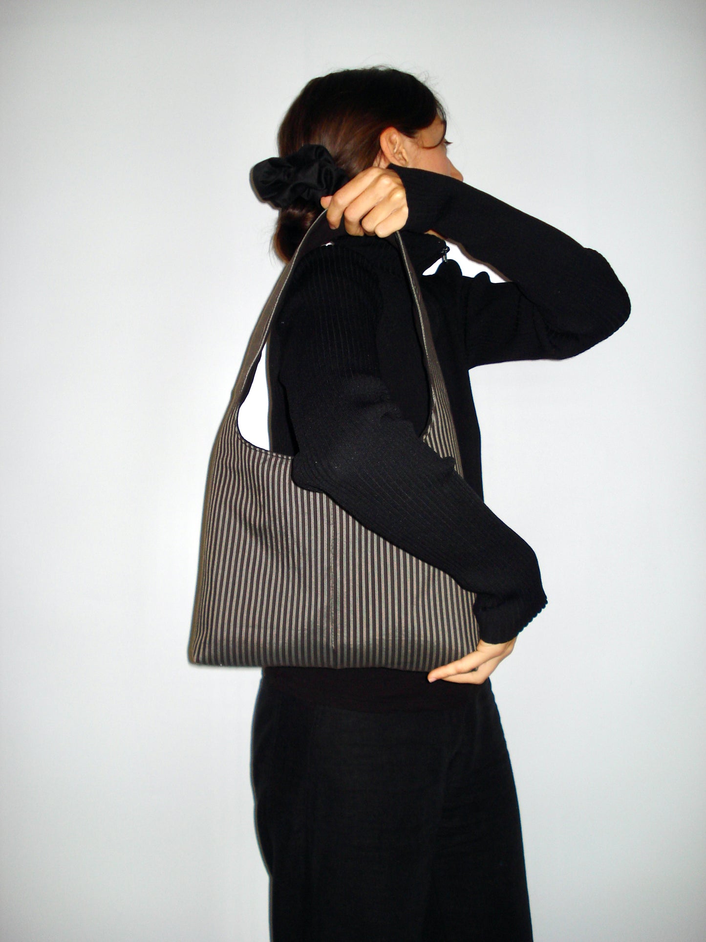 BLACK GREY STRIPED MINI BAG