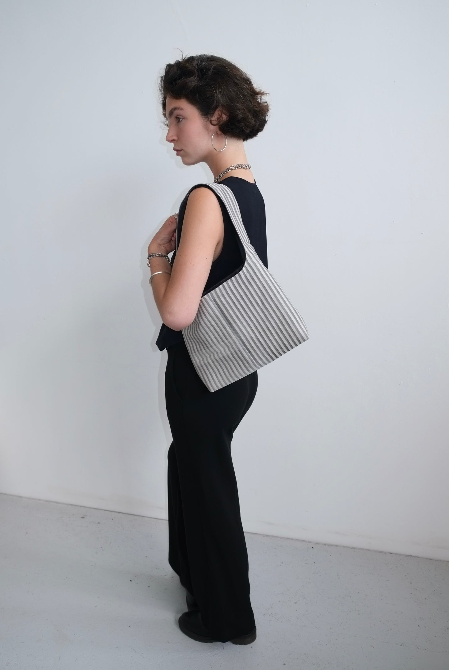 Grey Striped Mini Bag