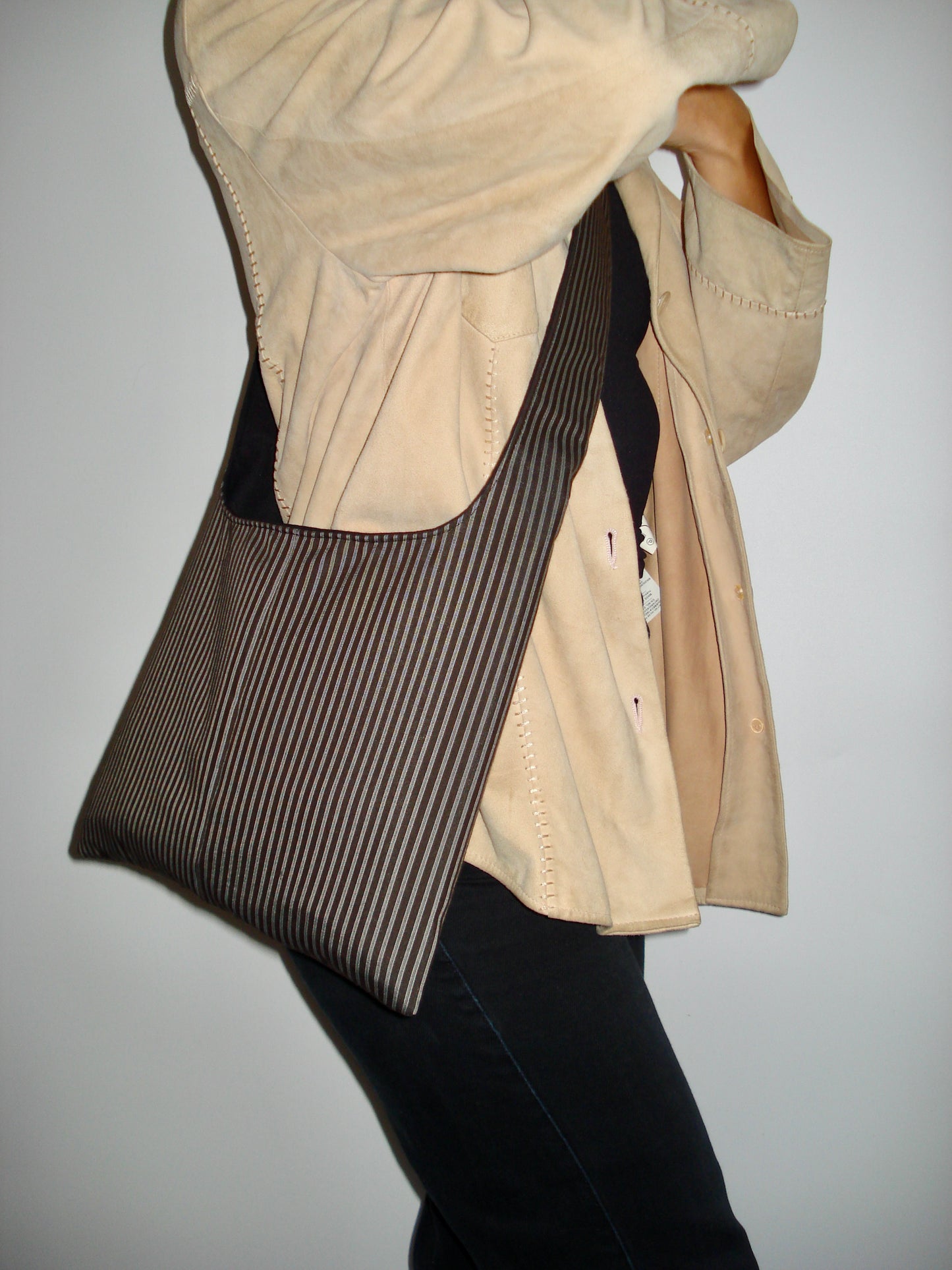 Black/Grey Striped Medium Bag