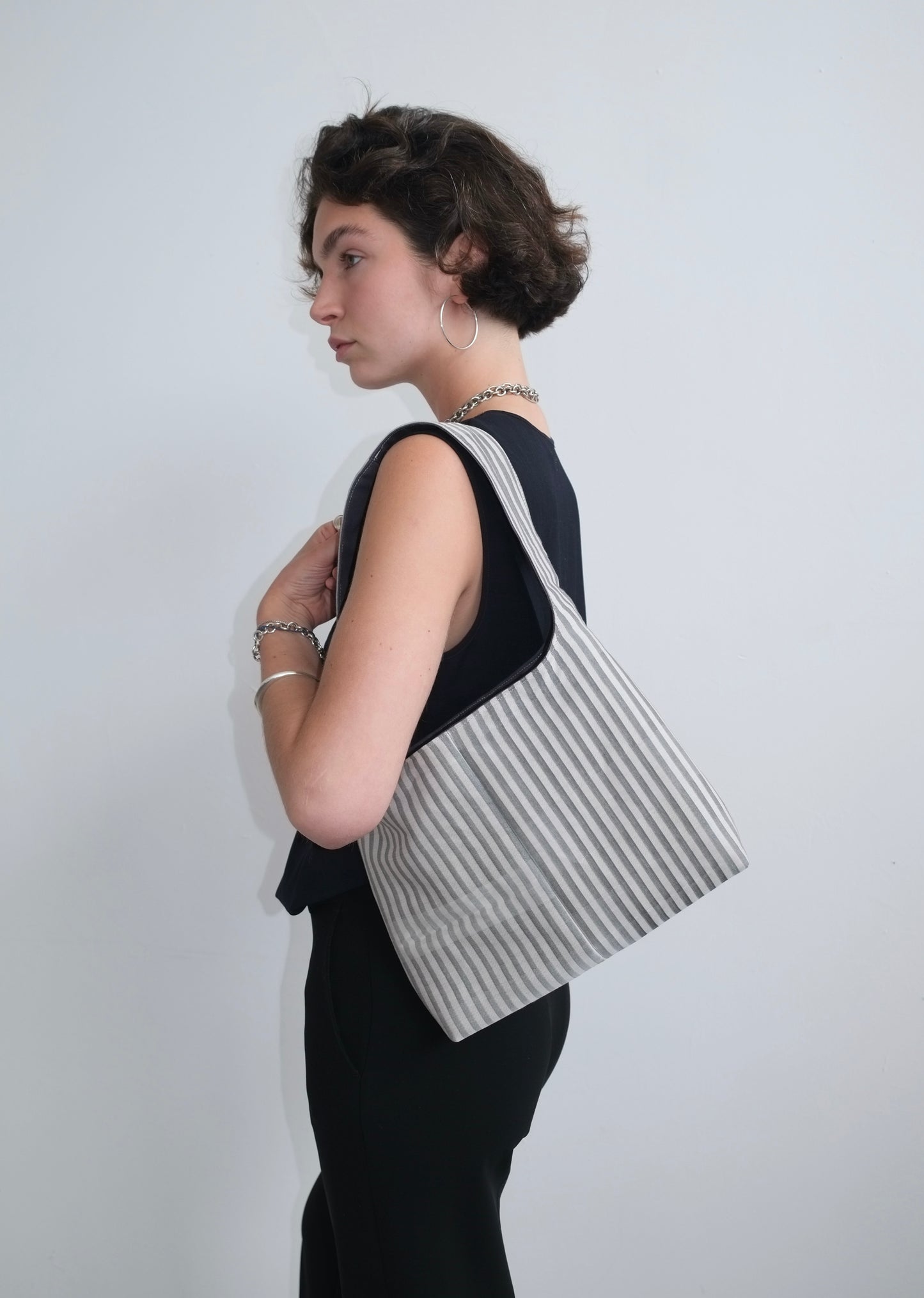 Grey Striped Mini Bag