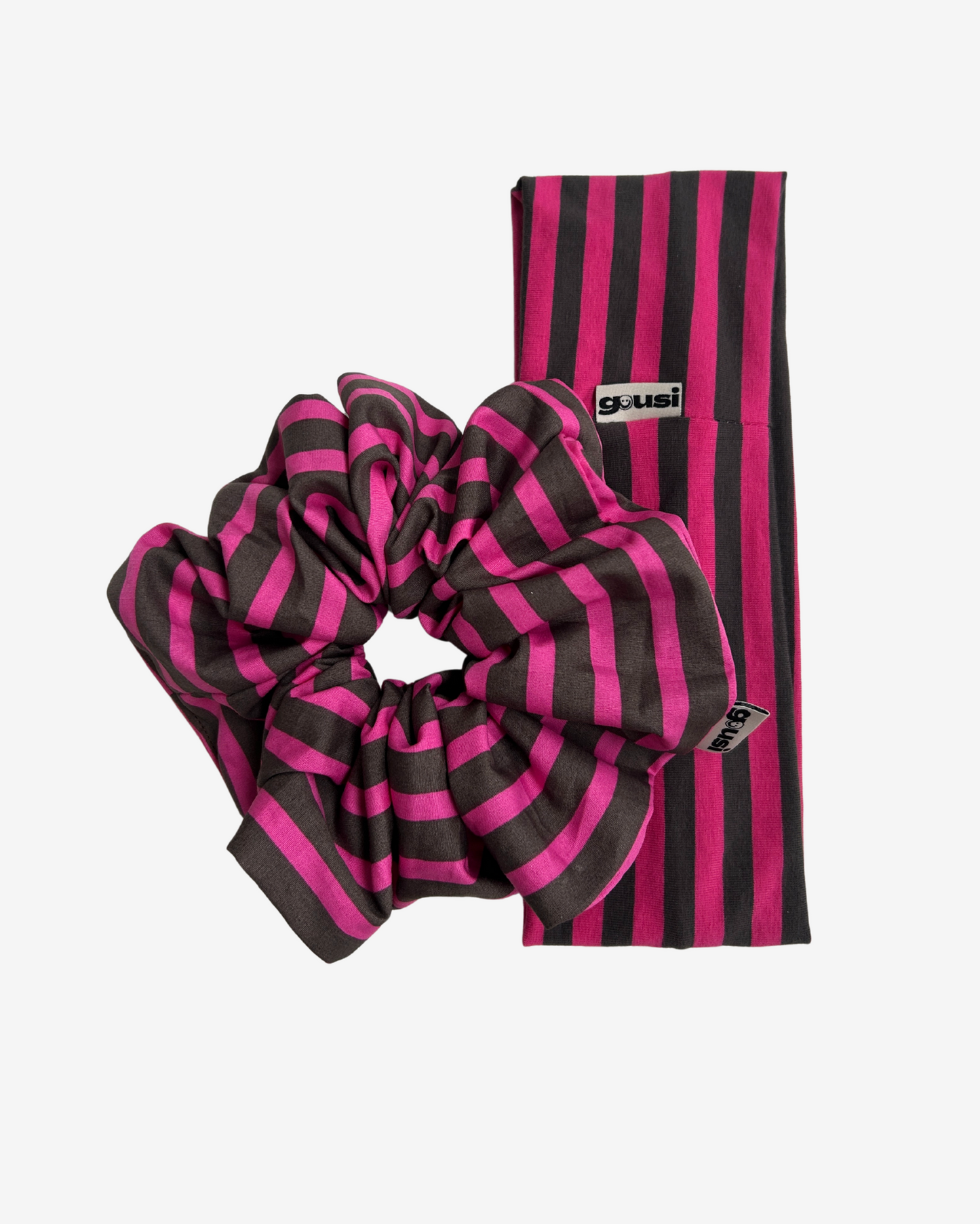 PINK BROWN STRIPED SCRUNCHIE