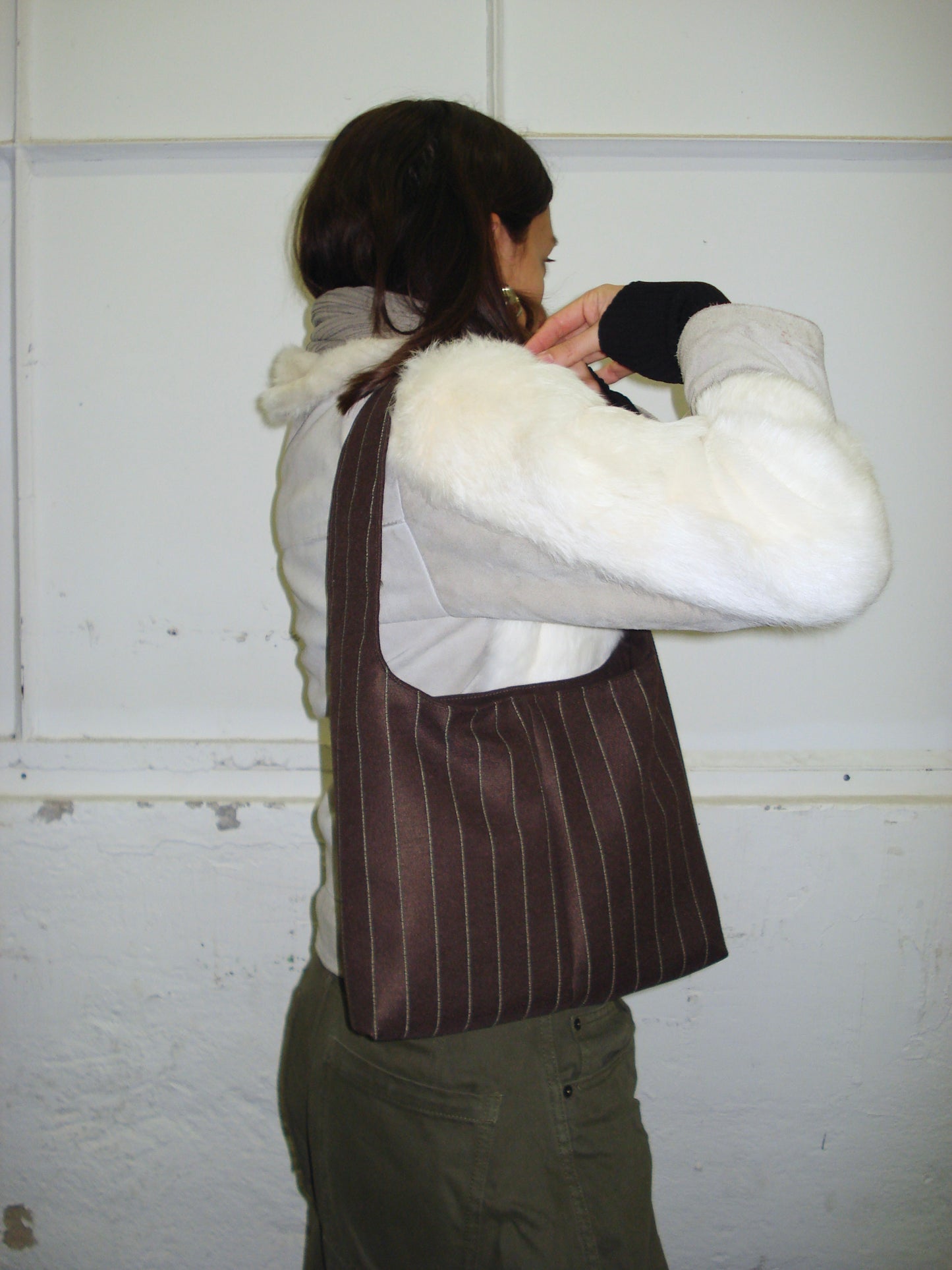 BROWN STRIPED MINI BAG