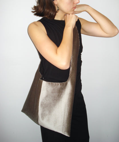 Silver Brown Velvet Big Bag