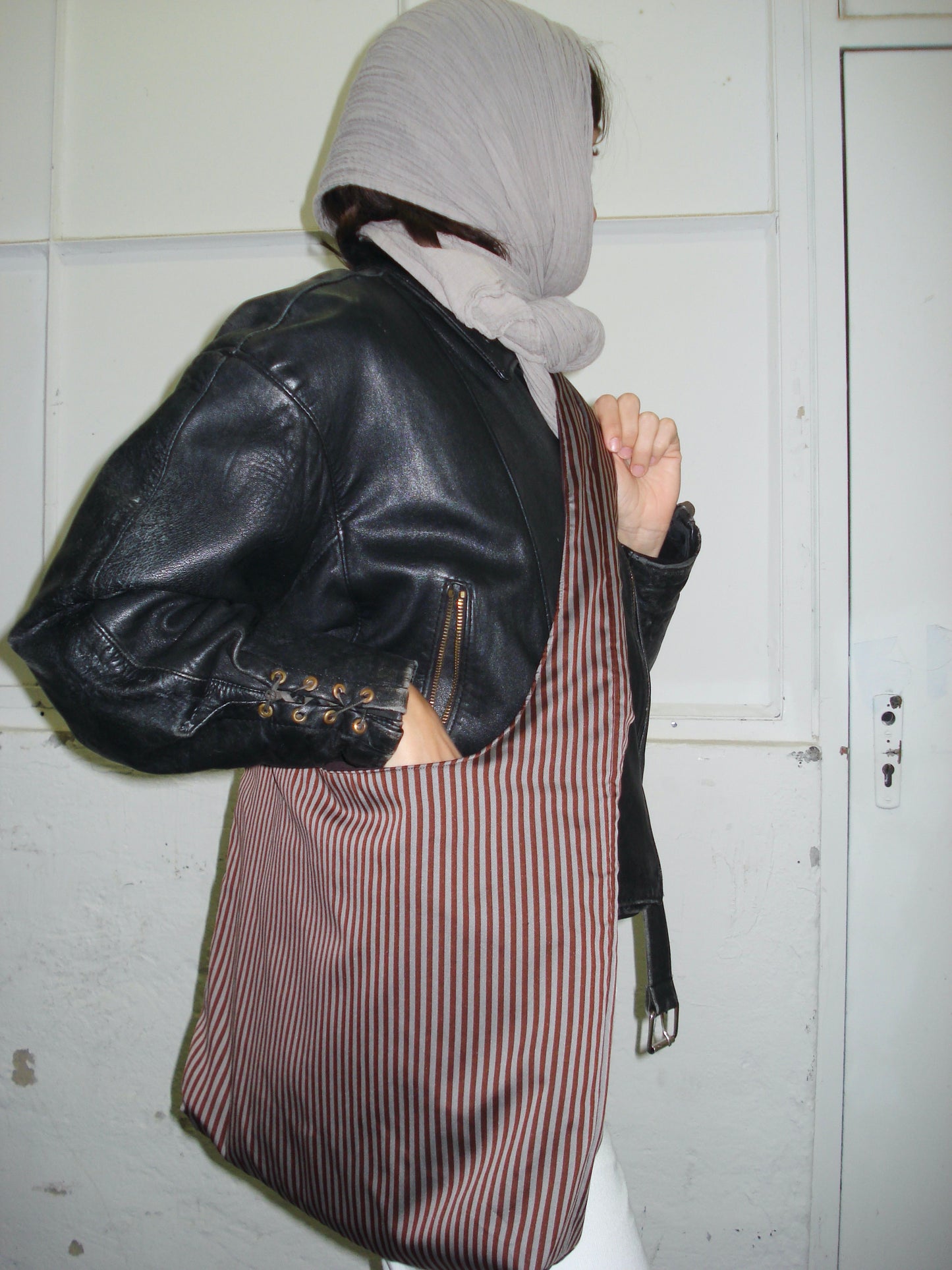 BROWN STRIPED BIG BAG