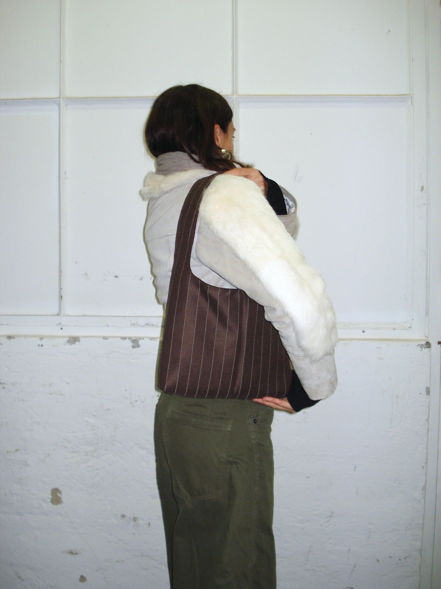 BROWN STRIPED MINI BAG