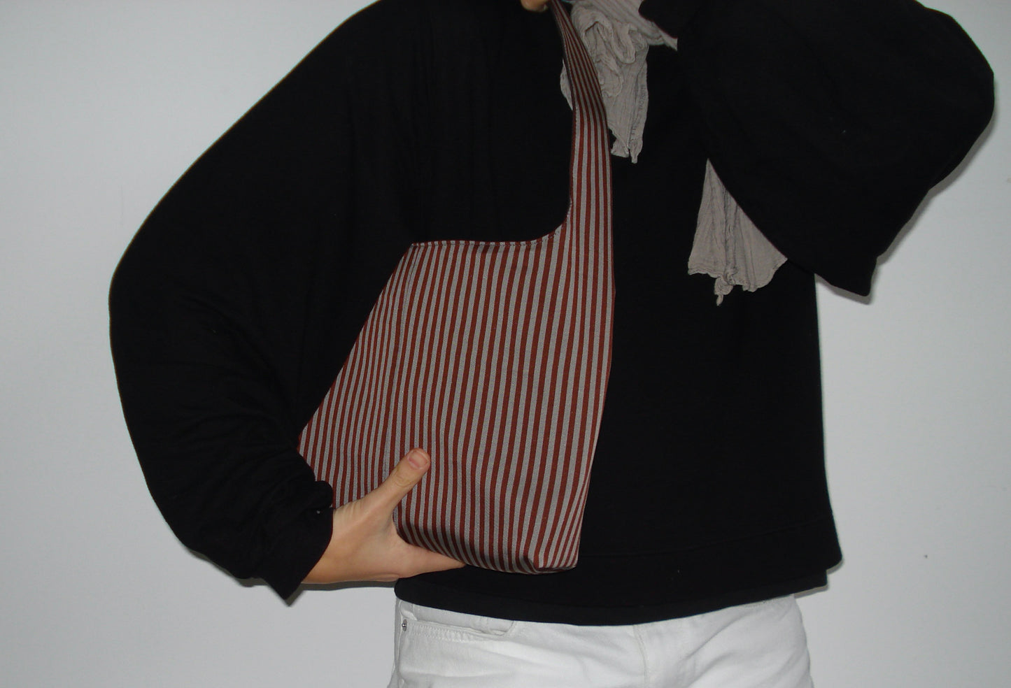 BROWN GREY STRIPED MINI BAG
