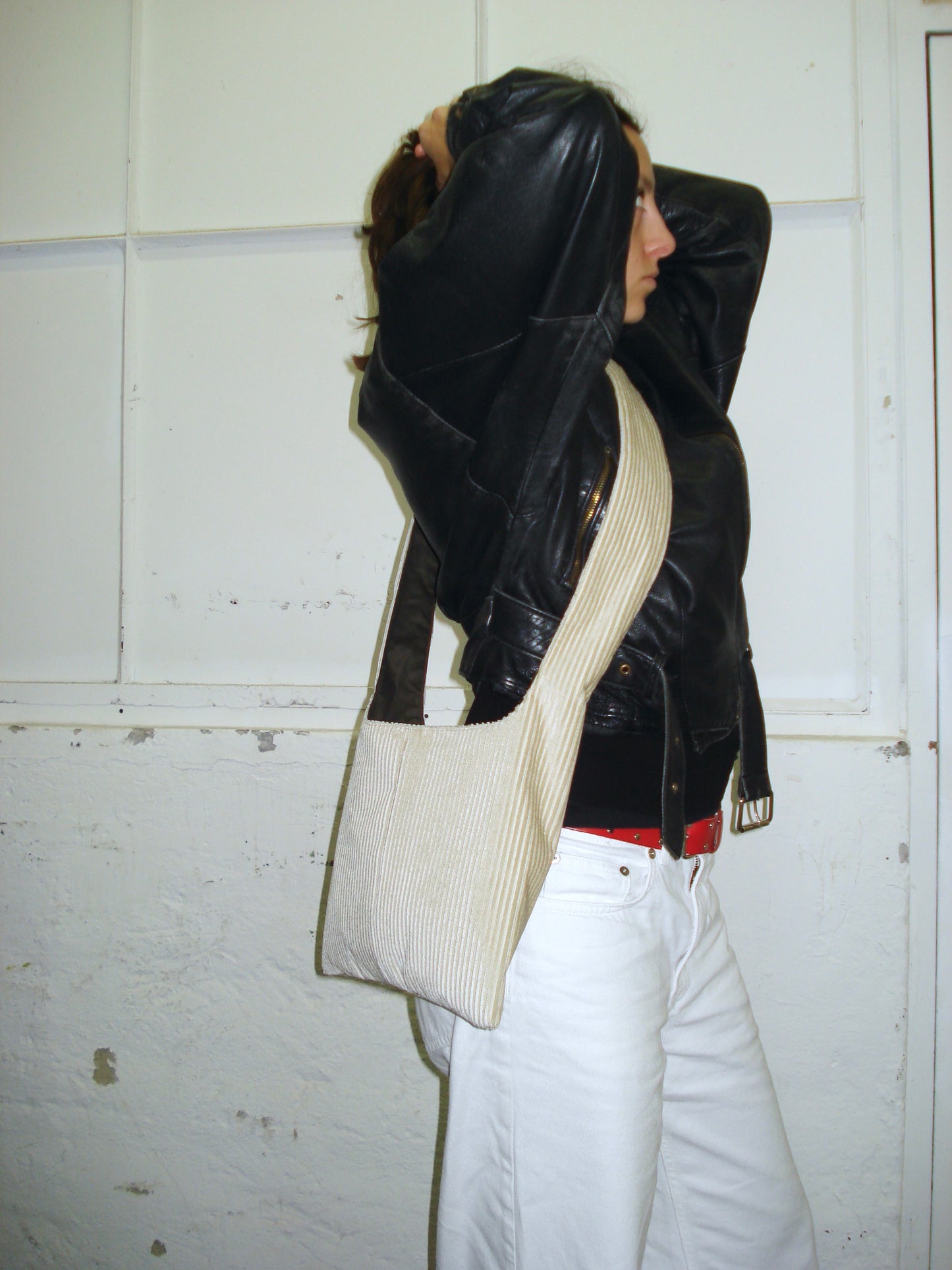 CREAM CORDUROY MEDIUM BAG