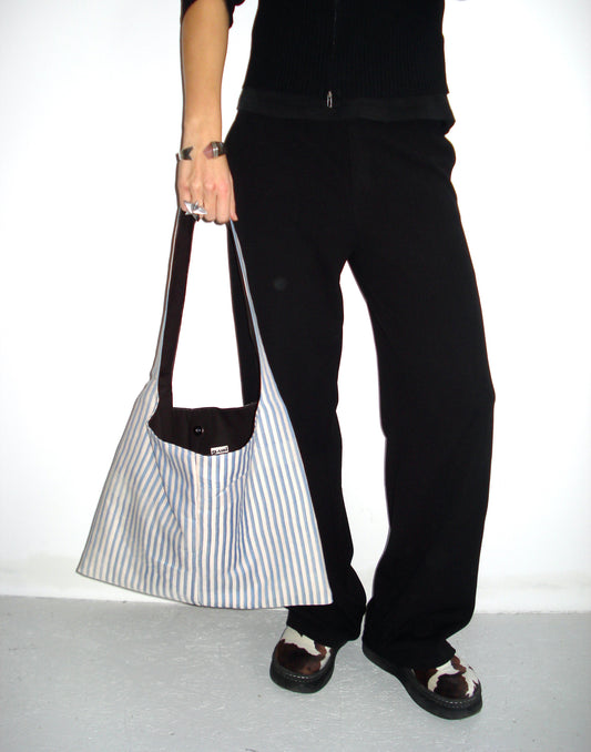 Light Blue Striped Big Shoulder Bag