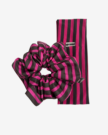 PINK BROWN STRIPED SCRUNCHIE